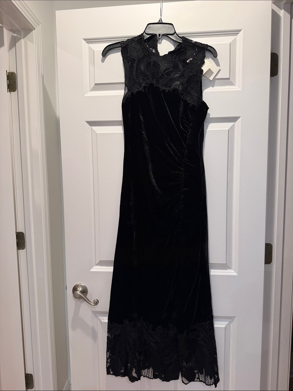 Ulla Johnson Black Velvet Maxi Dress with Lace Accents
